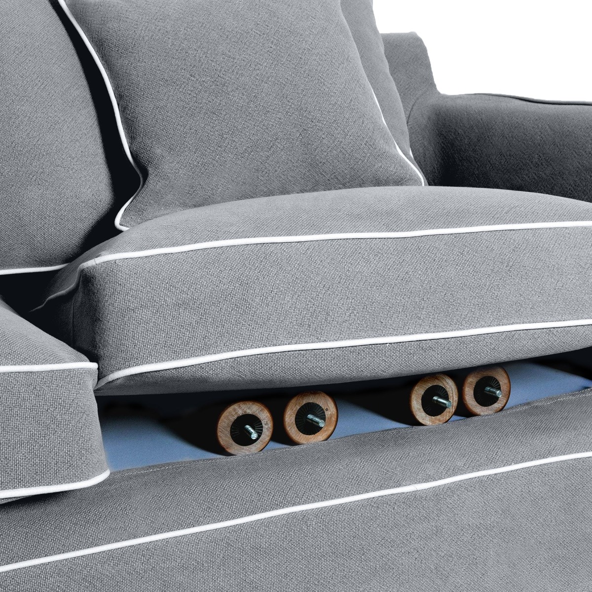 Noosa Hamptons 3 Seat Queen Sofa Bed Grey W/White Piping, W 221cm D 91cm H 80cm (RRP $4279) - Image 3