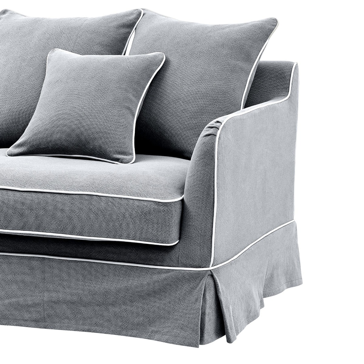 Noosa Hamptons 3 Seat Queen Sofa Bed Grey W/White Piping, W 221cm D 91cm H 80cm (RRP $4279) - Image 4