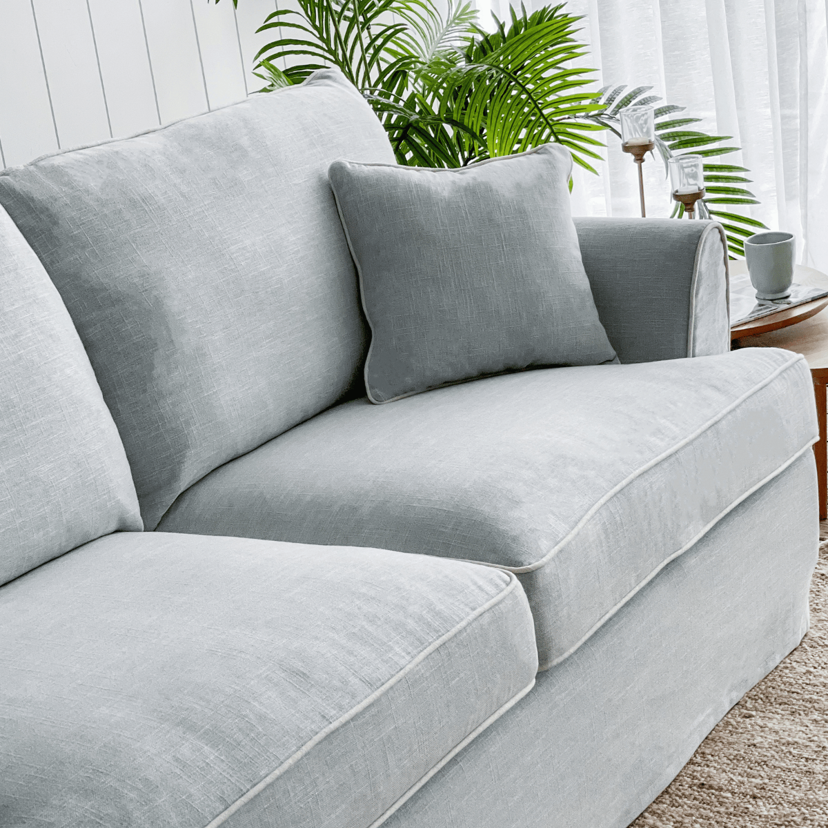 Byron Hamptons 3 Seat Sofa Beach with White Piping, W 223cm D 96cm H 78cm (RRP $3299) - Image 10