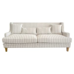 Bondi Hamptons 3 Seat Sofa Natural Stripe W/White Piping, W 215cm D 95cm H 94cm (RRP $2499)