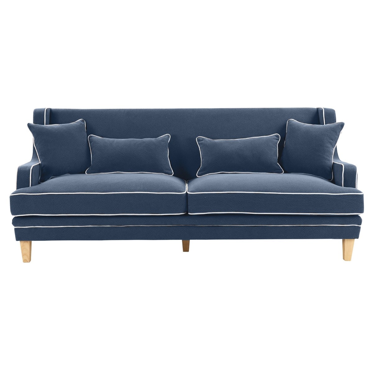 Bondi Hamptons 3 Seat Sofa Navy W/White Piping, W 215cm D 95cm H 94cm (RRP $2499)