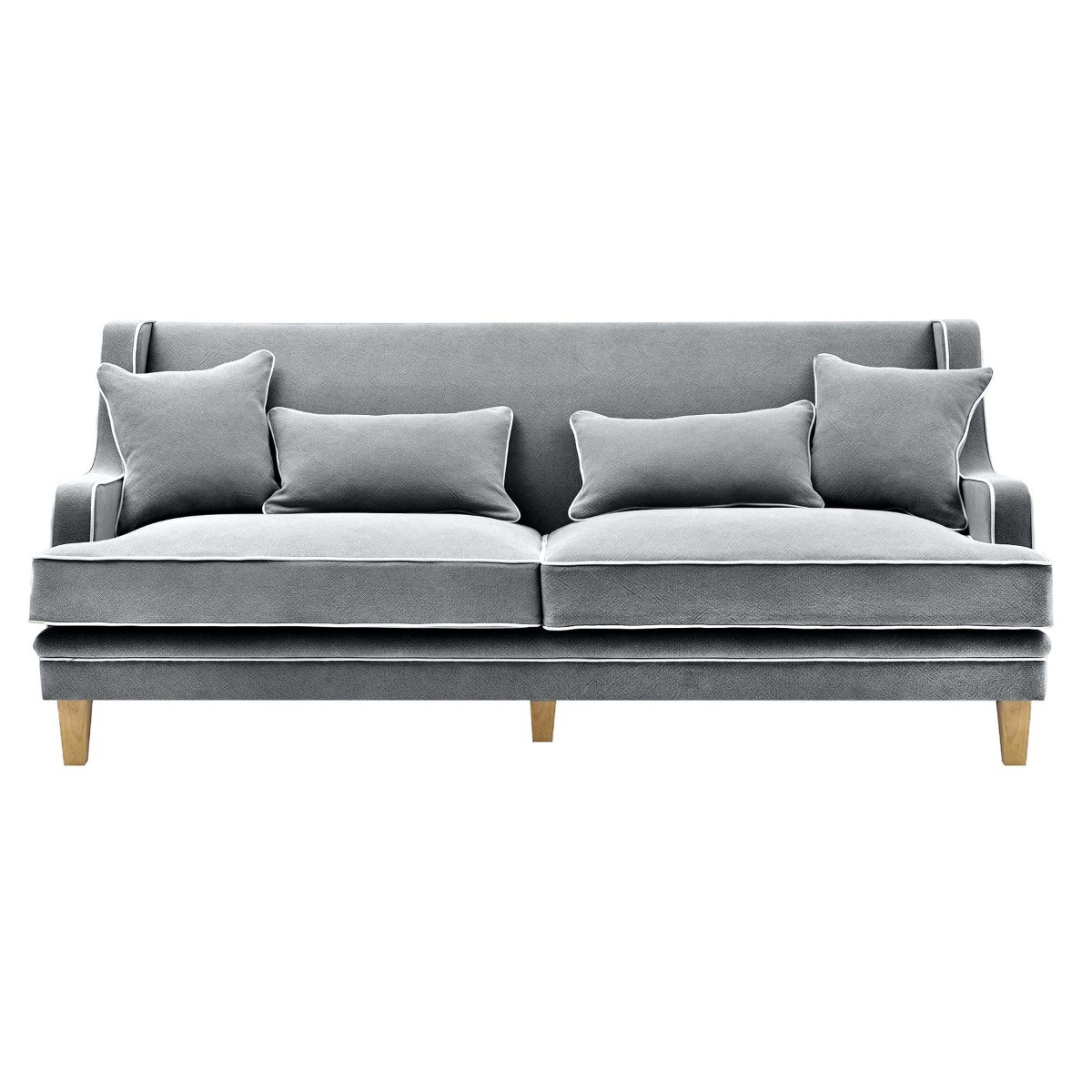 Bondi Hamptons 3 Seat Sofa Grey/White Piping, W 215cm D 95cm H 94cm (RRP $2499)