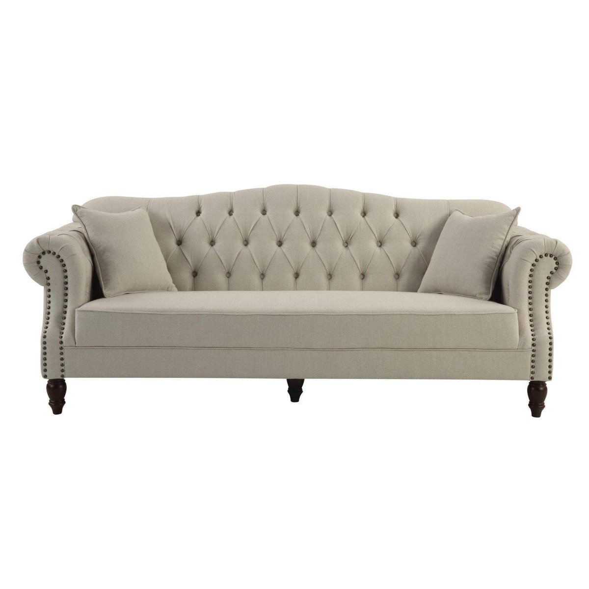 Vaucluse 3 Seat Hamptons Buttoned Sofa Beige Linen Blend, W 224cm D 89cm H 91cm (RRP $2499)