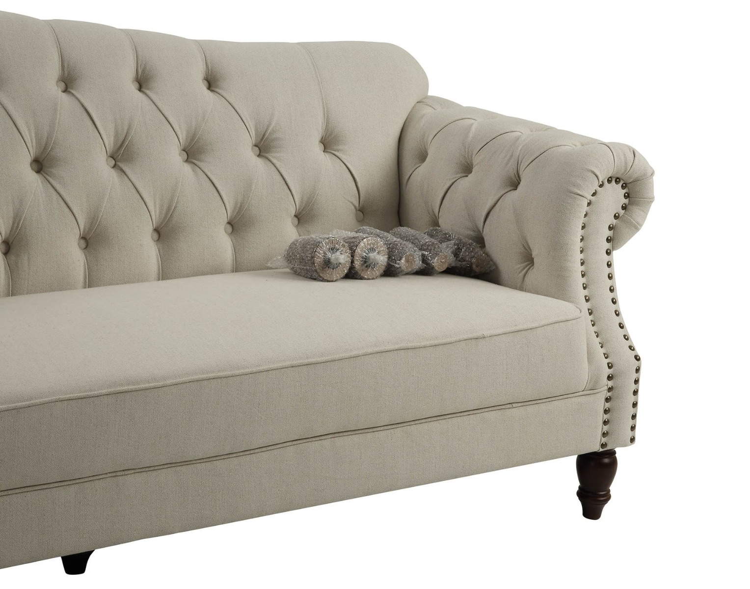 Vaucluse 3 Seat Hamptons Buttoned Sofa Beige Linen Blend, W 224cm D 89cm H 91cm (RRP $2499) - Image 6
