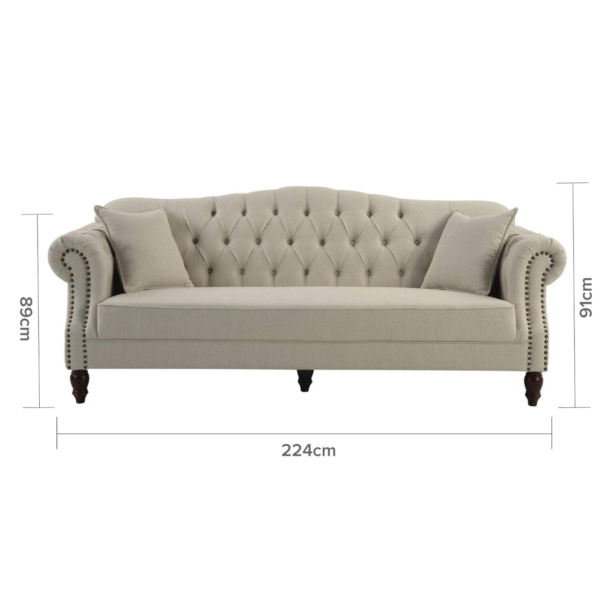 Vaucluse 3 Seat Hamptons Buttoned Sofa Beige Linen Blend, W 224cm D 89cm H 91cm (RRP $2499) - Image 11