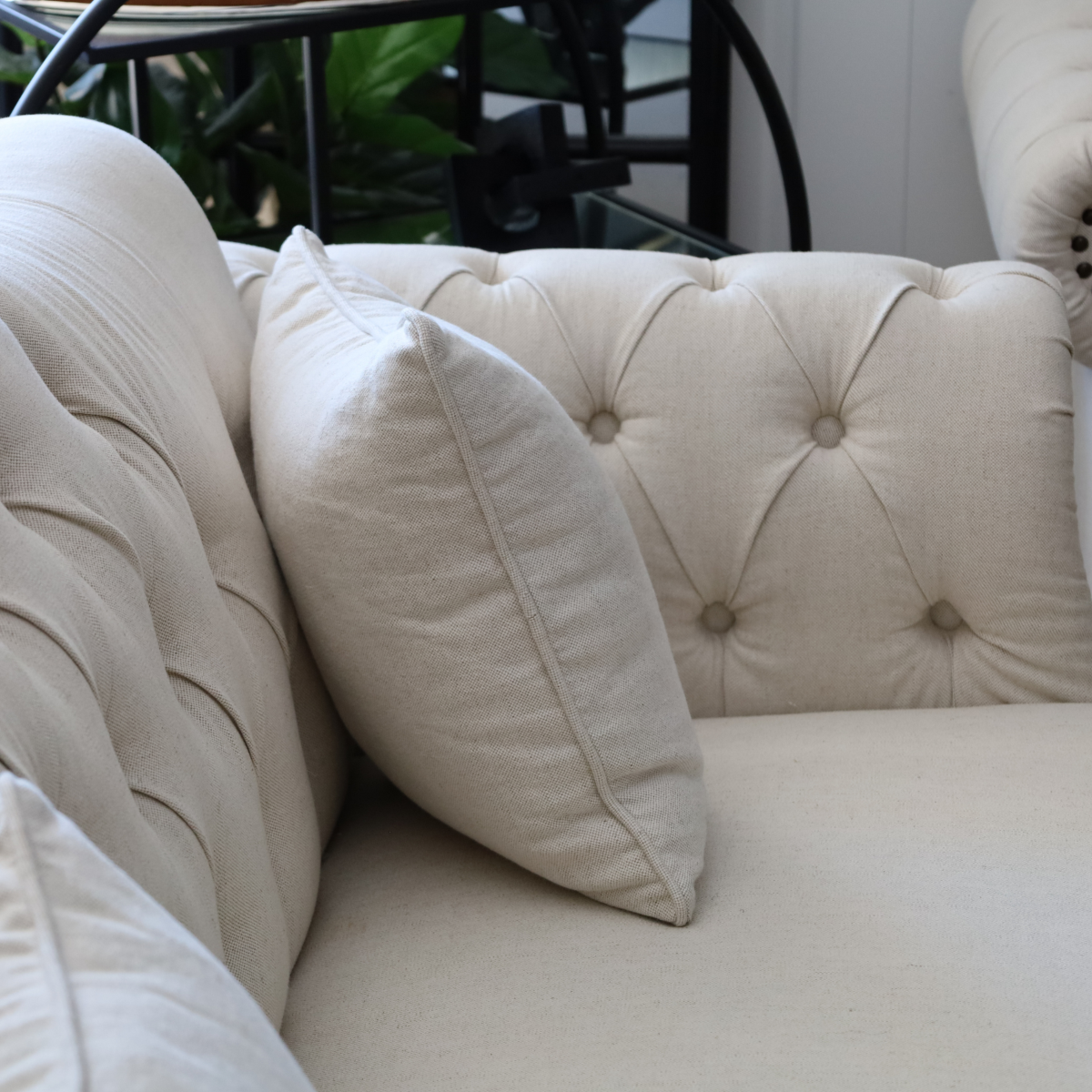 Vaucluse 3 Seat Hamptons Buttoned Sofa Beige Linen Blend, W 224cm D 89cm H 91cm (RRP $2499) - Image 13