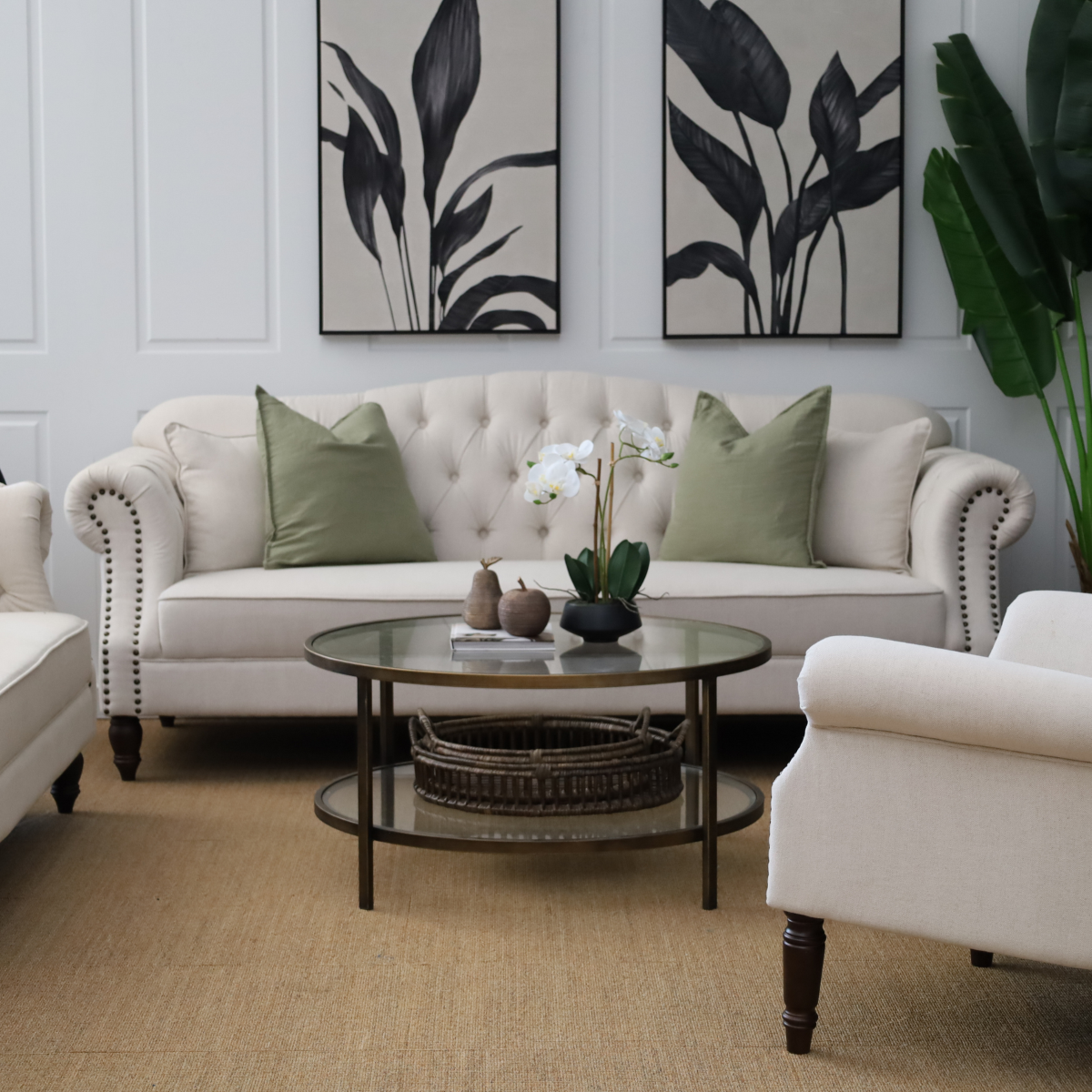 Vaucluse 3 Seat Hamptons Buttoned Sofa Beige Linen Blend, W 224cm D 89cm H 91cm (RRP $2499) - Image 16