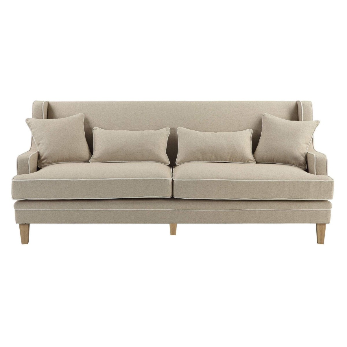 Bondi Hamptons 3 Seat Sofa Natural/White Piping, W 215cm D 95cm H 94cm (RRP $2499)