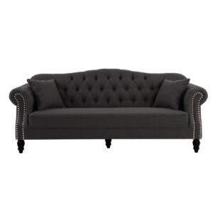 wp-image-tigress-48928.jpg Vaucluse Buttoned 3 Seat Sofa Charcoal W/ Studs, W 224cm D 89cm H 91cm (RRP $2499)
