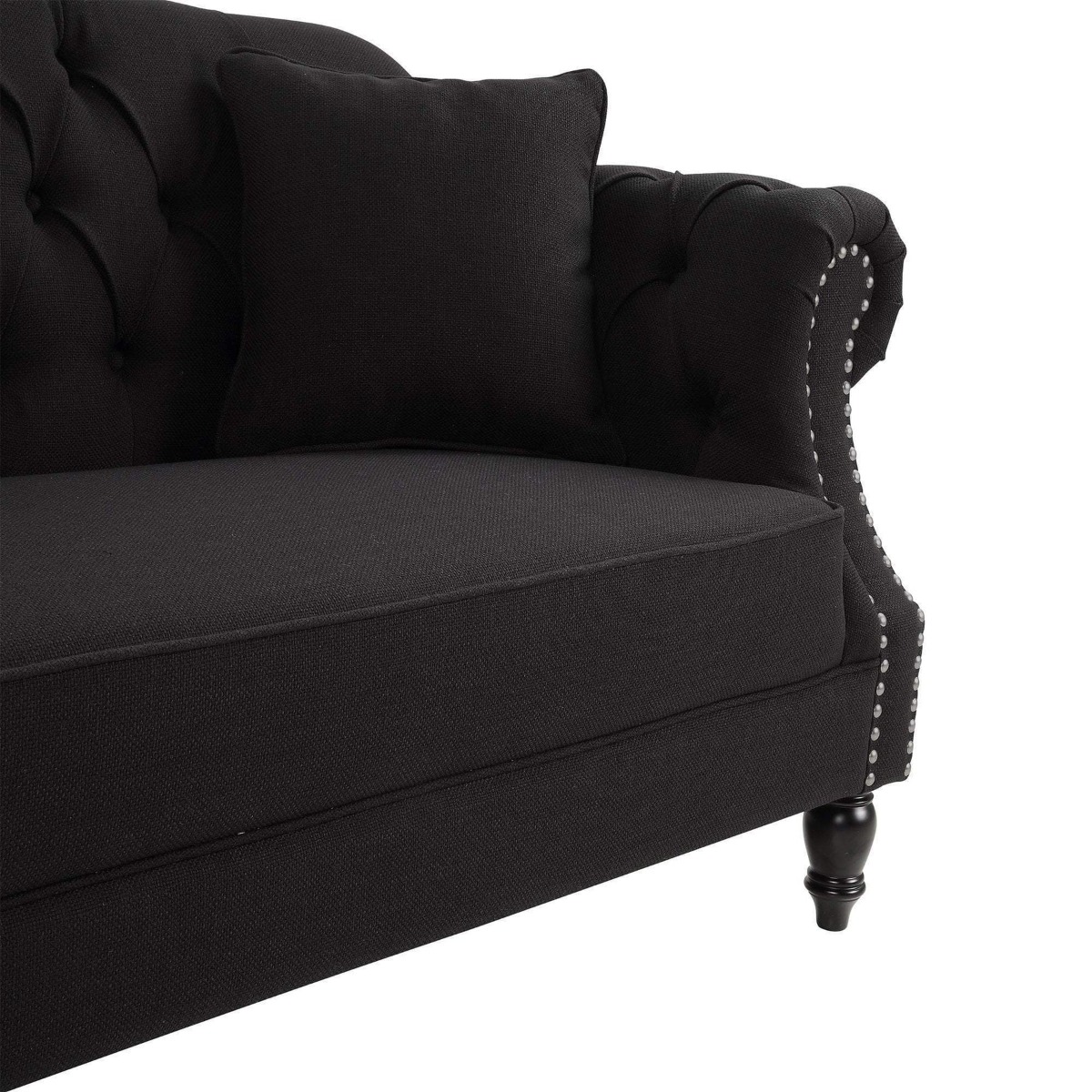 Vaucluse Buttoned 3 Seat Sofa Charcoal W/ Studs, W 224cm D 89cm H 91cm (RRP $2499) - Image 2