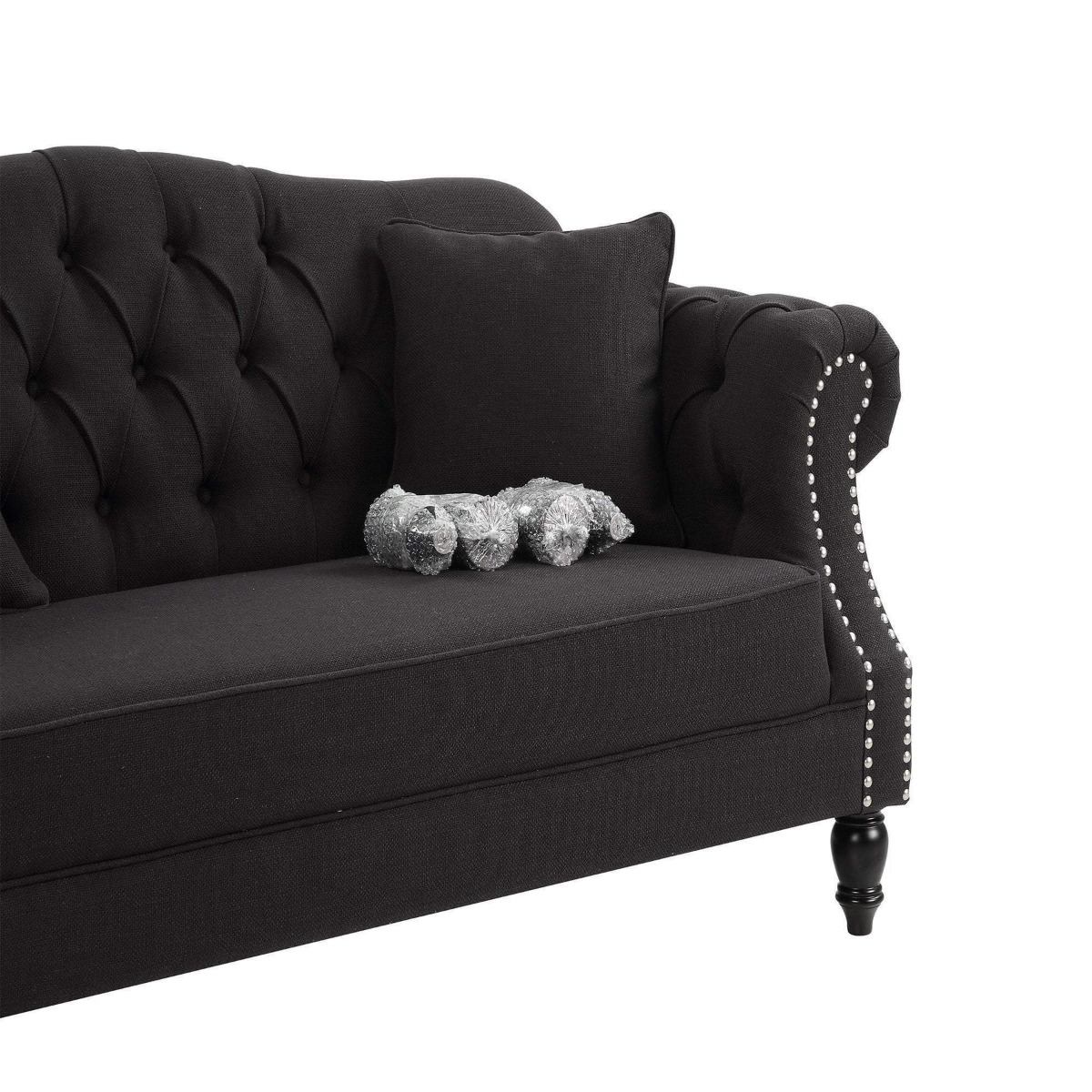 Vaucluse Buttoned 3 Seat Sofa Charcoal W/ Studs, W 224cm D 89cm H 91cm (RRP $2499) - Image 7