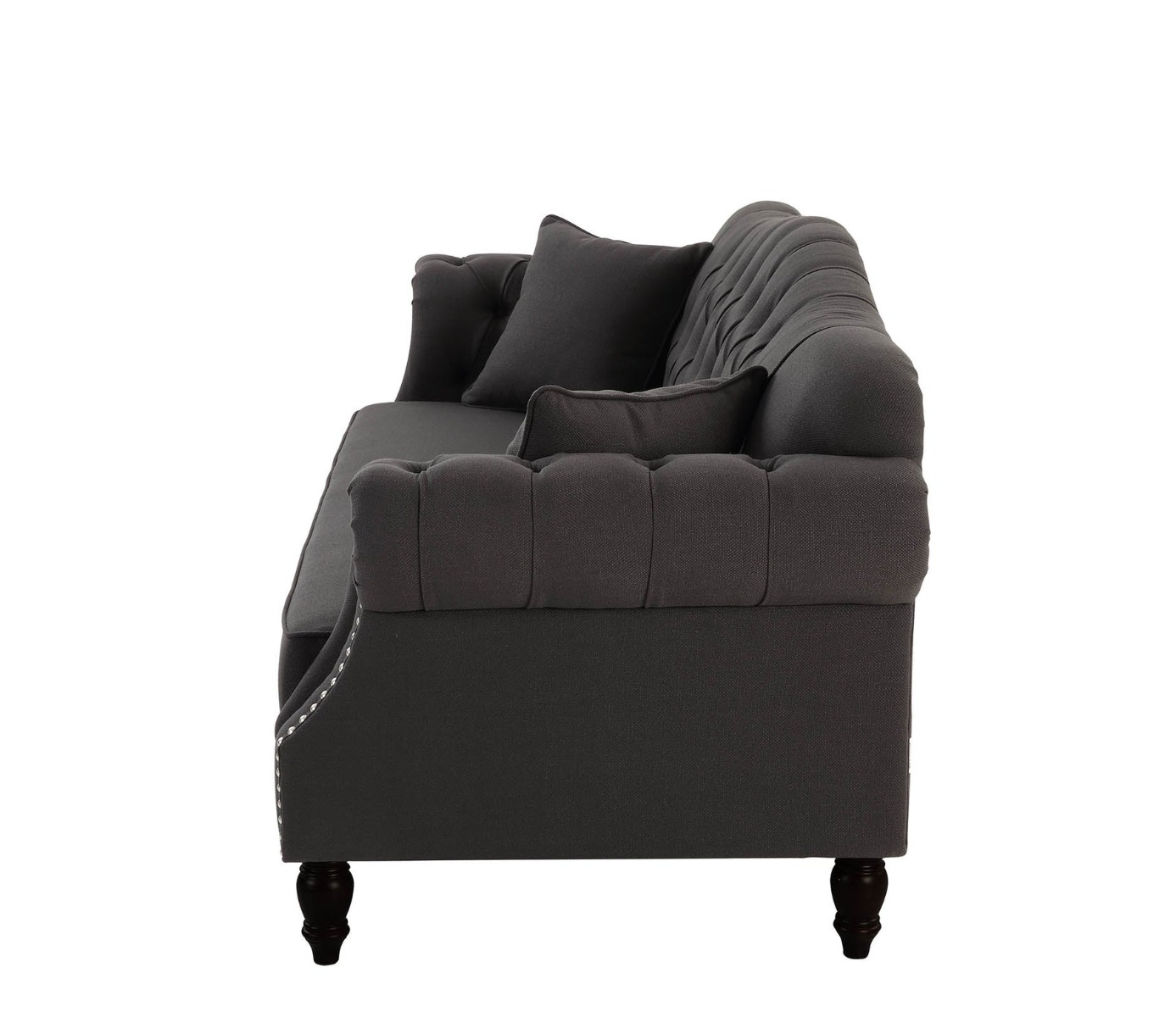 Vaucluse Buttoned 3 Seat Sofa Charcoal W/ Studs, W 224cm D 89cm H 91cm (RRP $2499) - Image 8