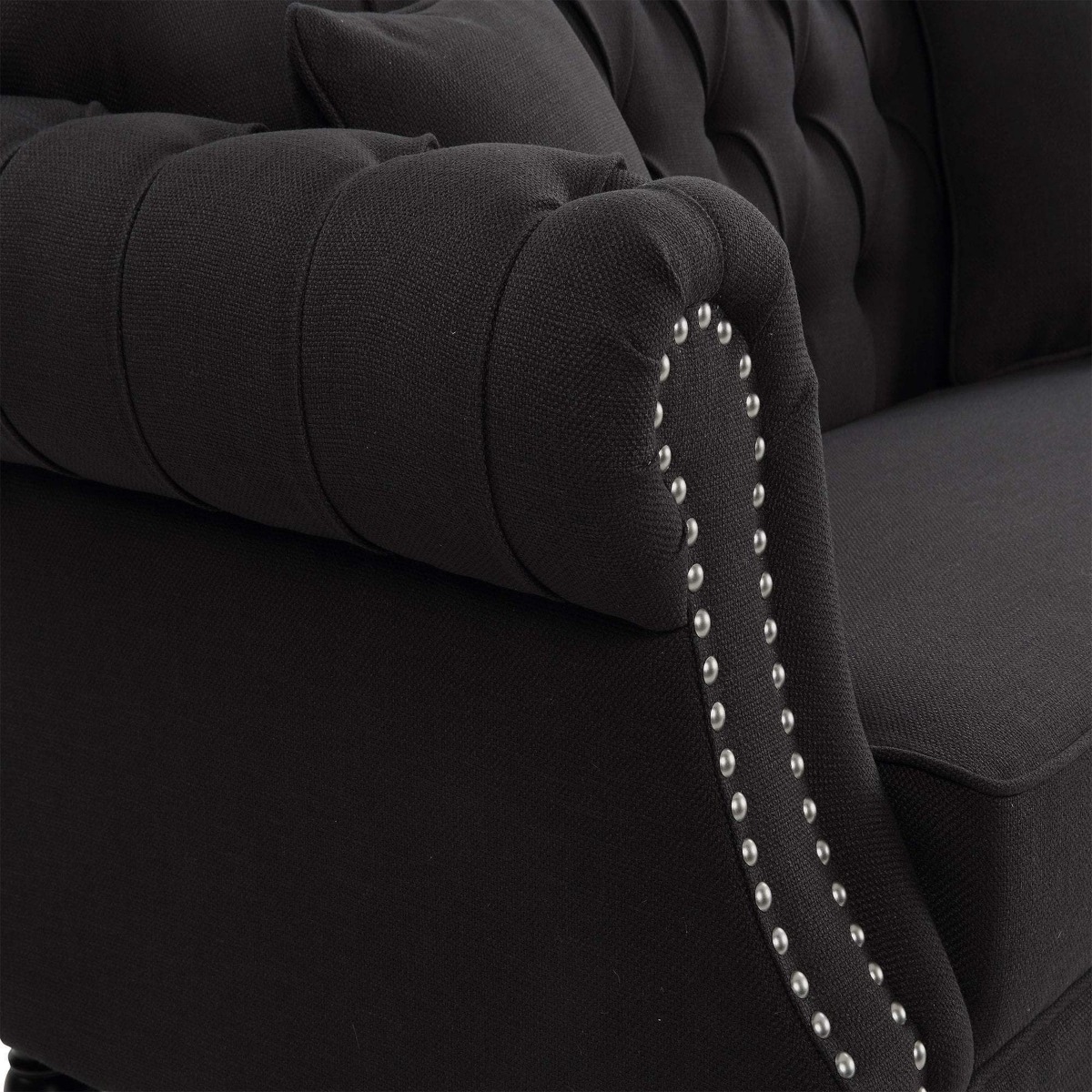 Vaucluse Buttoned 3 Seat Sofa Charcoal W/ Studs, W 224cm D 89cm H 91cm (RRP $2499) - Image 10