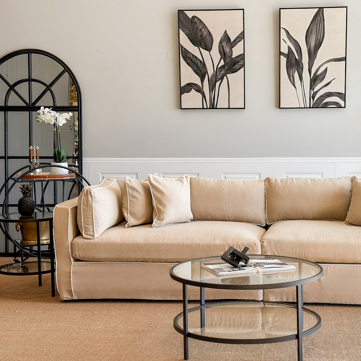 Marbella 4 Seat Sofa Natural with White Piping, W 300 D 100 H 85cm (RRP $3859)