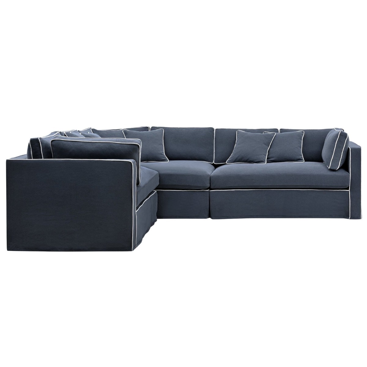 Marbella Modular Sofa Navy W/White Piping Left, W 300 D 250 H 85cm (RRP $6149)