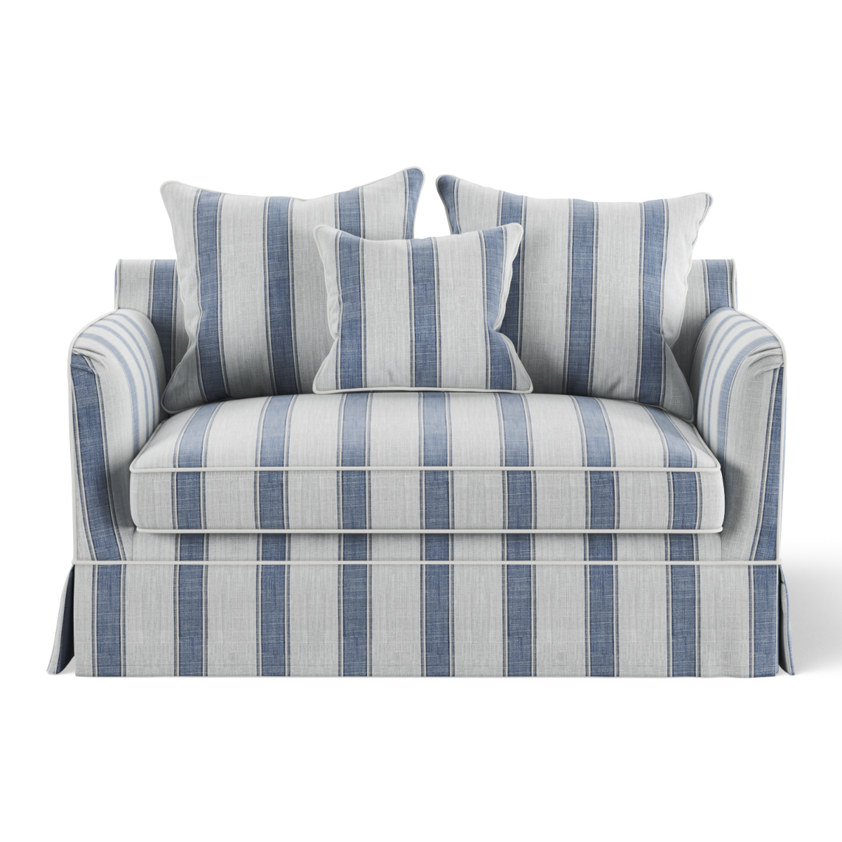 Noosa Hamptons 1.5 Seat Sofa Bed Blue Sky Stripe, W 140 D 91 H 80cm (RRP $2999)