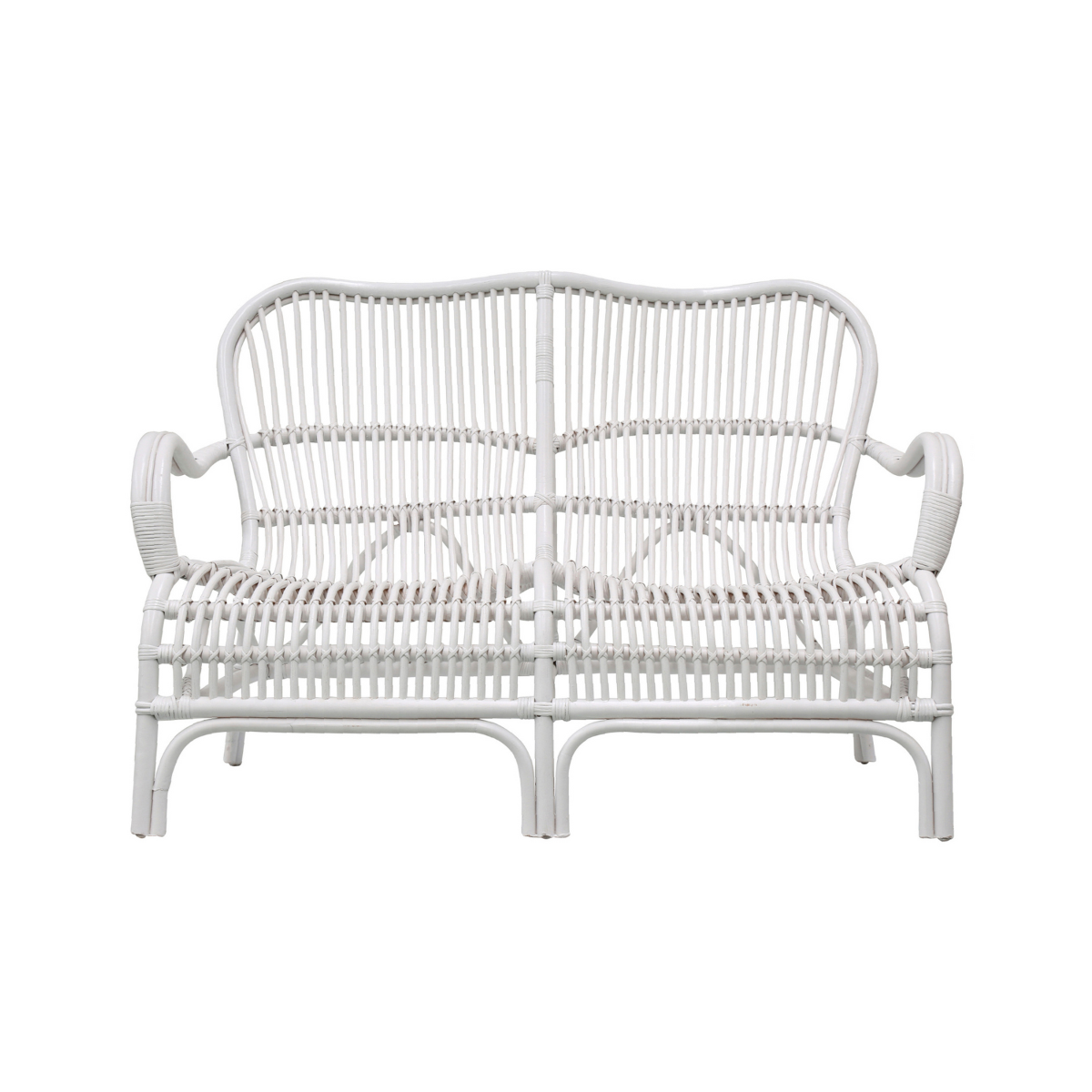 Seville Rattan Two Seater White -Outdoor Undercover, W 110cm D 67cm H 86cm (RRP $639)