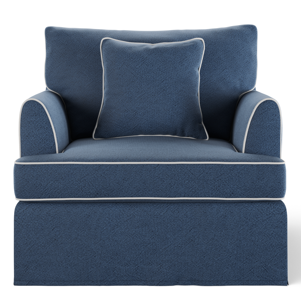 Byron Hamptons Armchair Navy with White Piping, W 99cm D 96cm H 78cm (RRP $1859)