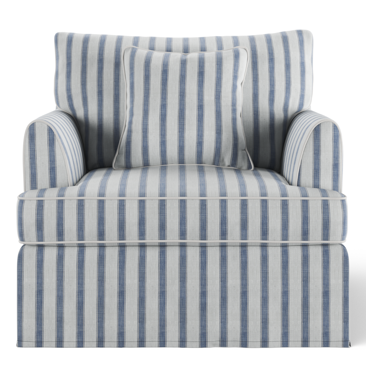 Byron Hamptons Armchair Blue Sky Stripe, W 99cm D 96cm H 78cm (RRP $1859)