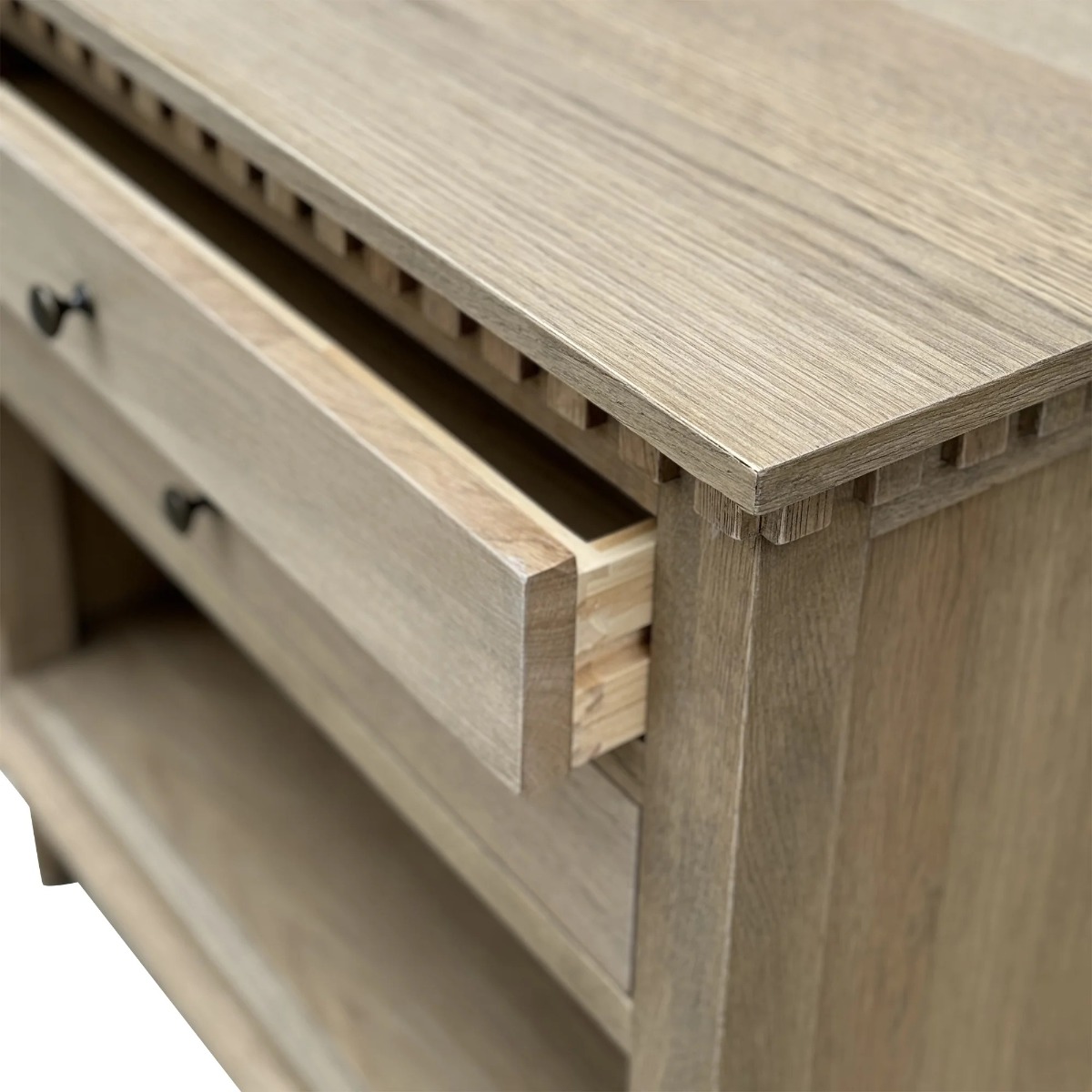 "Maison" Hamptons Style Solid Timber 2 Drawer Bedside Table, Weathered Oak 76cmW x 43cmD x 72cmH (RRP $1099) - Image 3