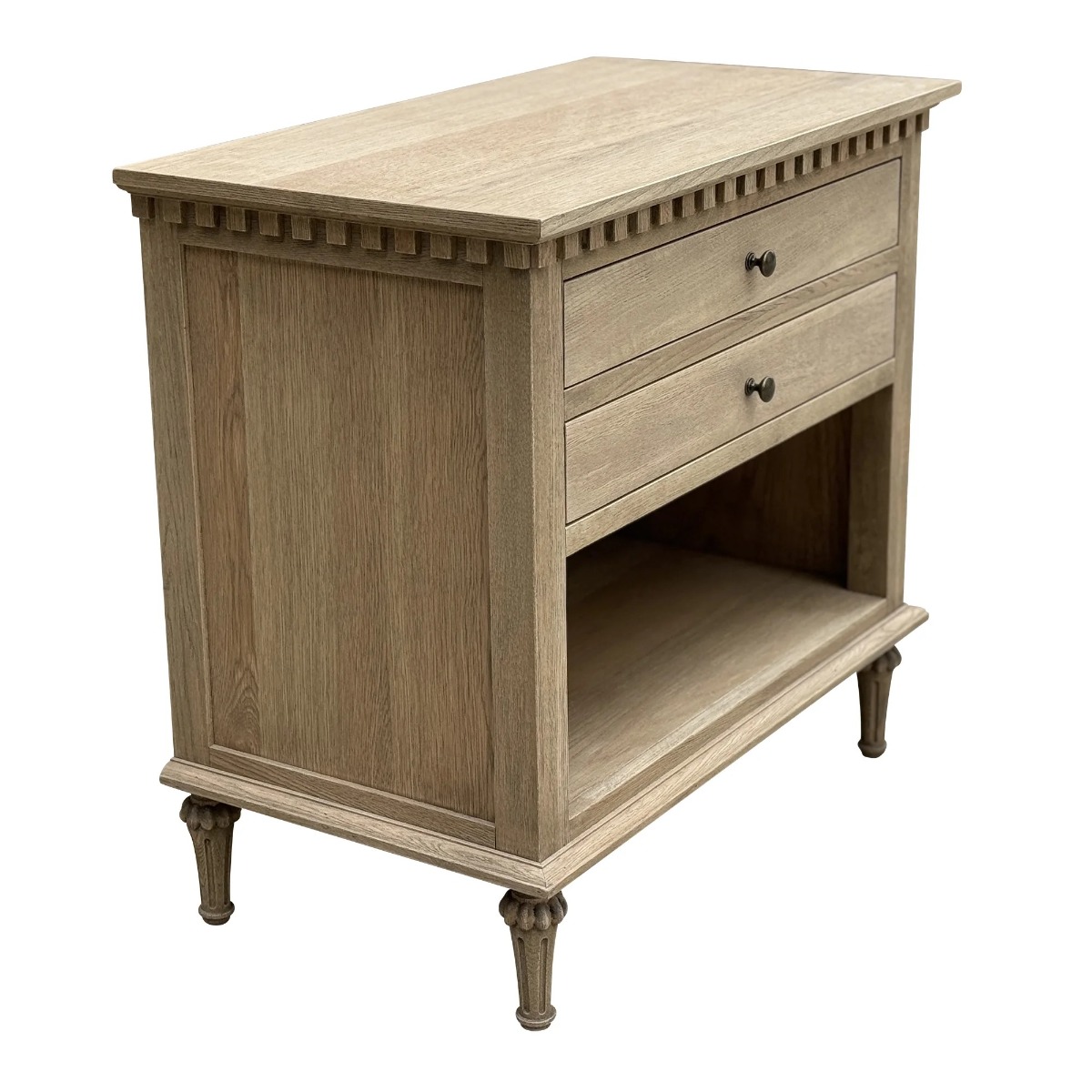 "Maison" Hamptons Style Solid Timber 2 Drawer Bedside Table, Weathered Oak 76cmW x 43cmD x 72cmH (RRP $1099) - Image 2