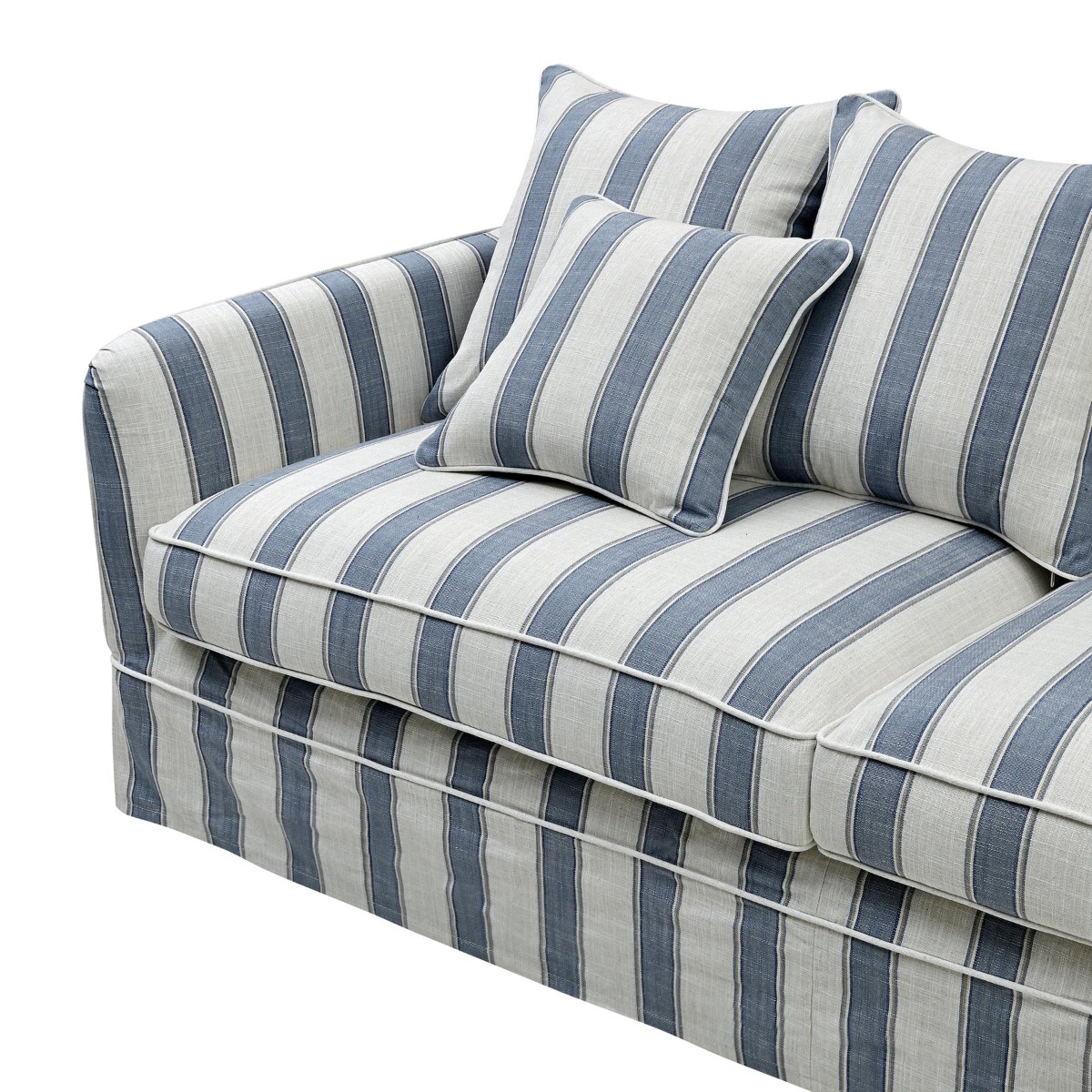Slip Cover Only - Noosa Hamptons 3 Seat Sofa Blue Sky Stripe, W 221cm D 91cm H 80cm (RRP $949) - Image 3