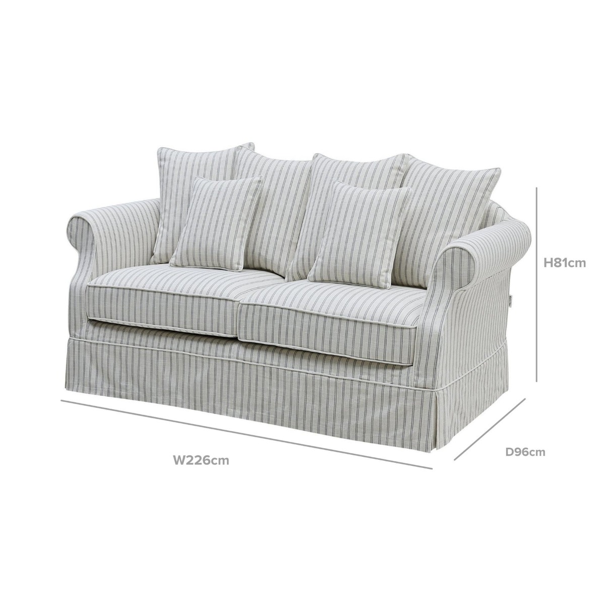 Slip Cover Only - Avalon Hamptons 3 Seat Sofa Stone Stripe, W 226cm D 96cm H 81cm (RRP $999) - Image 11