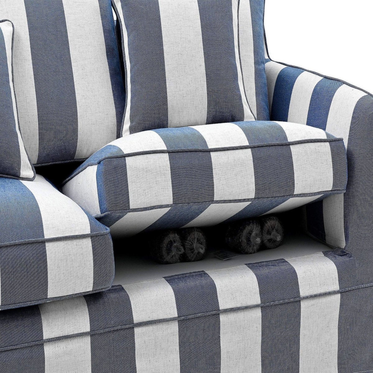Slip Cover Only - Noosa Hamptons 3 Seat Sofa Denim/Cream Stripe, W 221cm D 91cm H 80cm (RRP $949) - Image 3