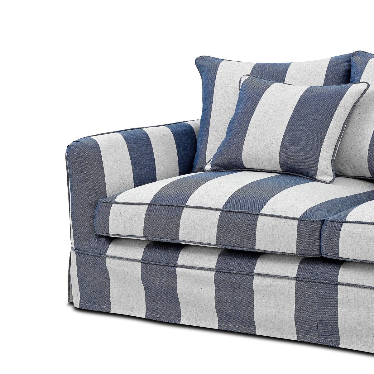 Slip Cover Only - Noosa Hamptons 3 Seat Sofa Denim/Cream Stripe, W 221cm D 91cm H 80cm (RRP $949) - Image 5