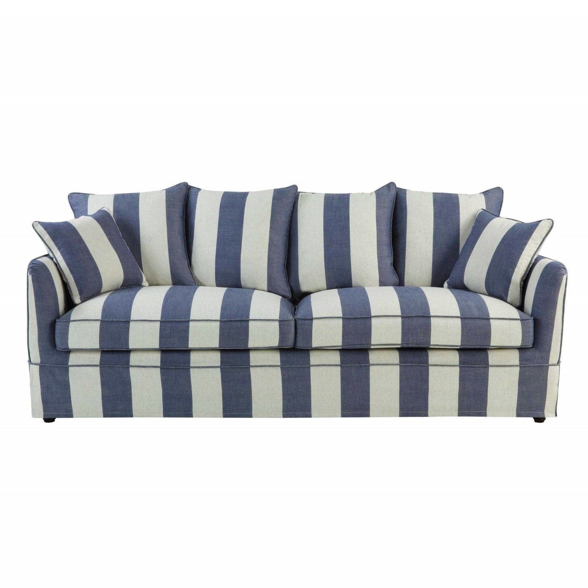 Slip Cover Only - Noosa Hamptons 3 Seat Sofa Denim/Cream Stripe, W 221cm D 91cm H 80cm (RRP $949) - Image 8