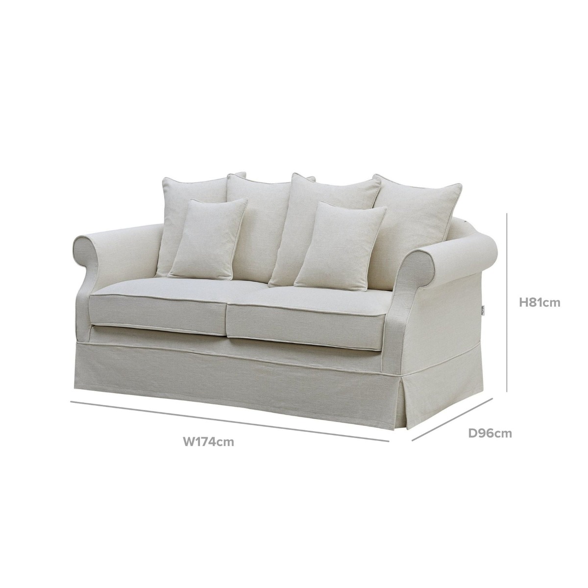 Slip Cover Only - Avalon Hamptons 2 Seat Sofa Ivory, W 174cm D 96cm H 81cm (RRP $799) - Image 11