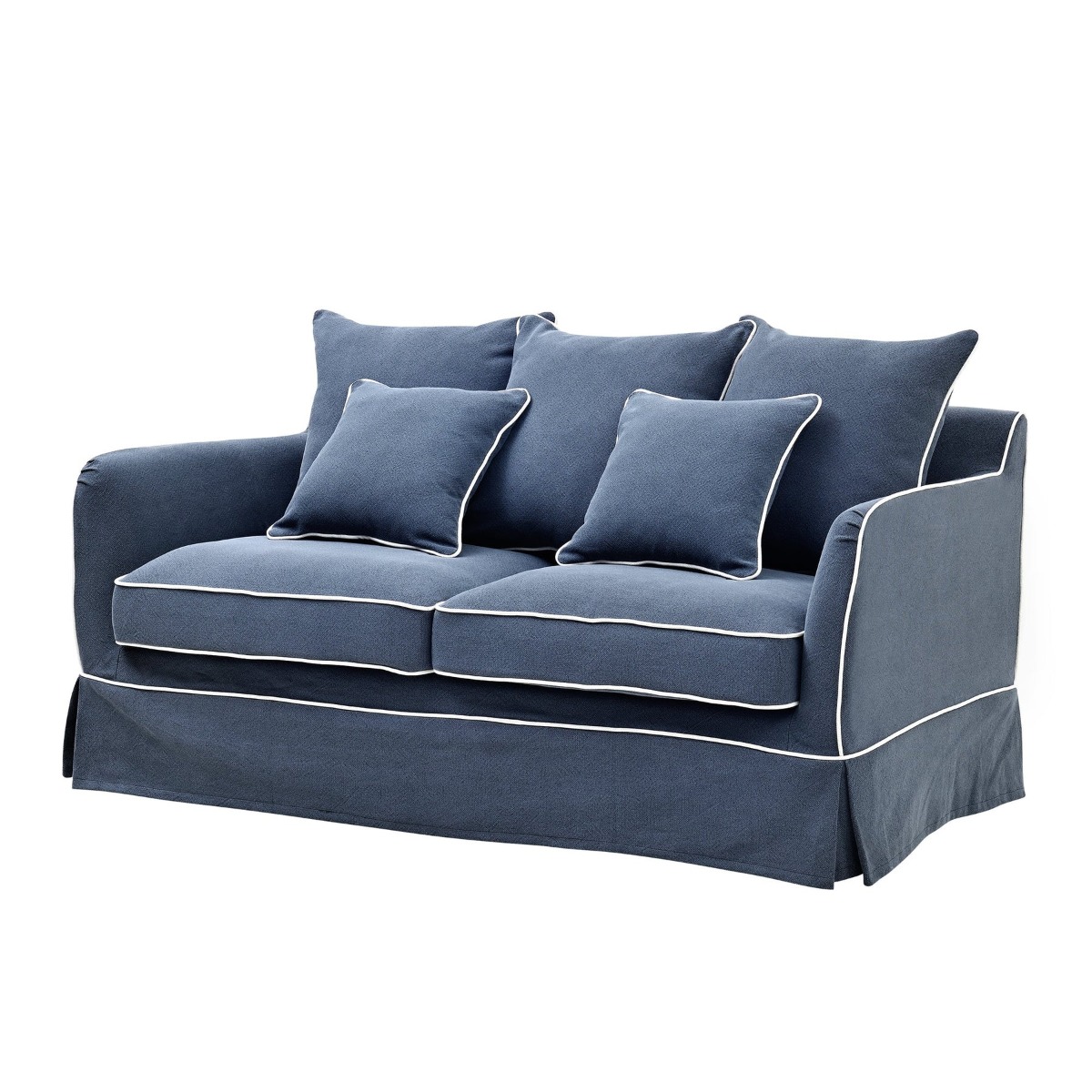 Slip Cover Only - Noosa Hamptons 2 Seat Sofa Navy W/White Piping, W 170cm D 91cm H 80cm (RRP $799) - Image 10