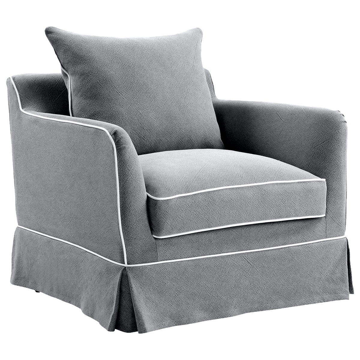 Slip Cover Only - Noosa Hamptons Armchair Grey W/White Piping, W 90cm D 91cm H 80cm (RRP $724) - Image 5