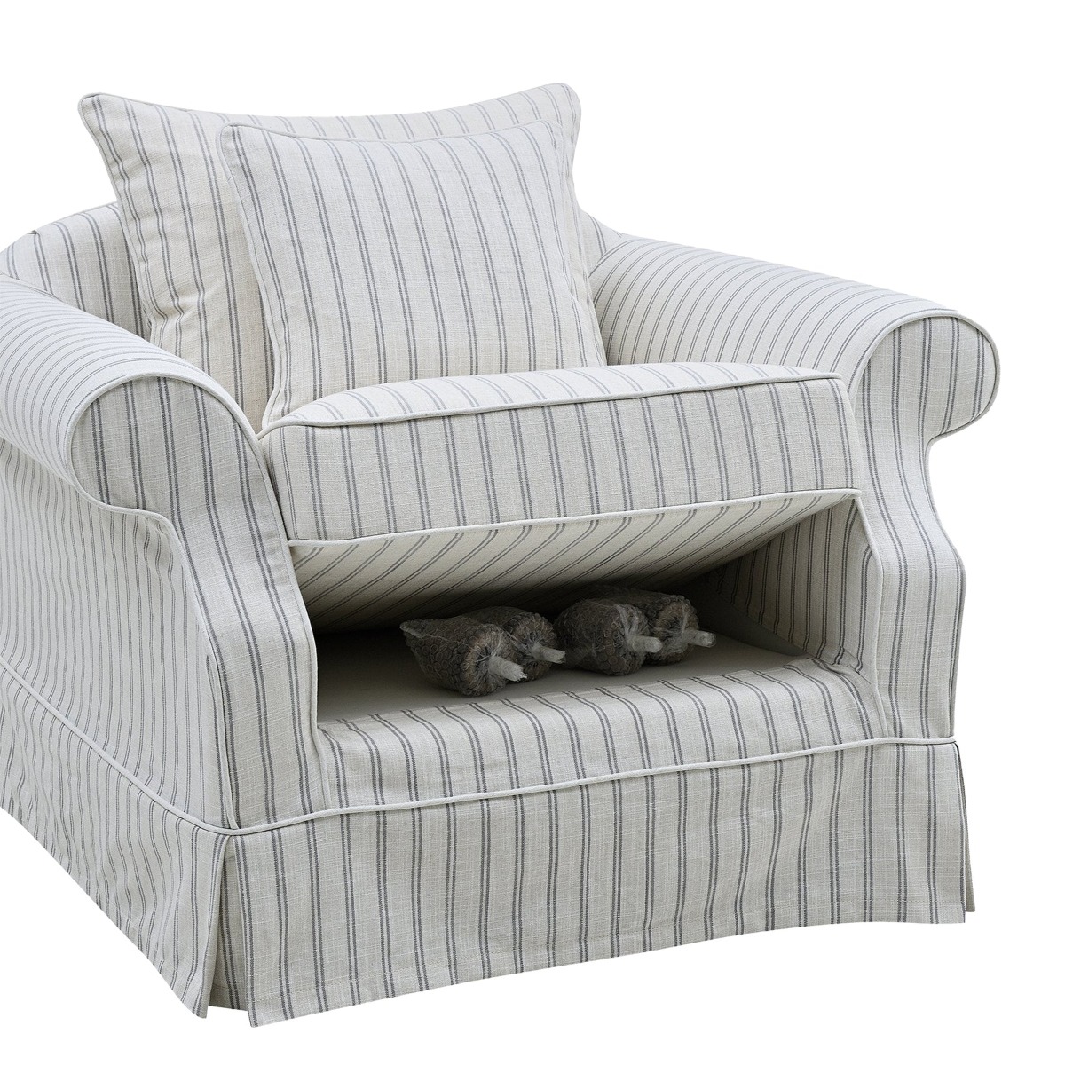 Slip Cover Only - Avalon Hamptons Armchair Stone Stripe, W 109cm D 96cm H 81cm (RRP $699) - Image 4