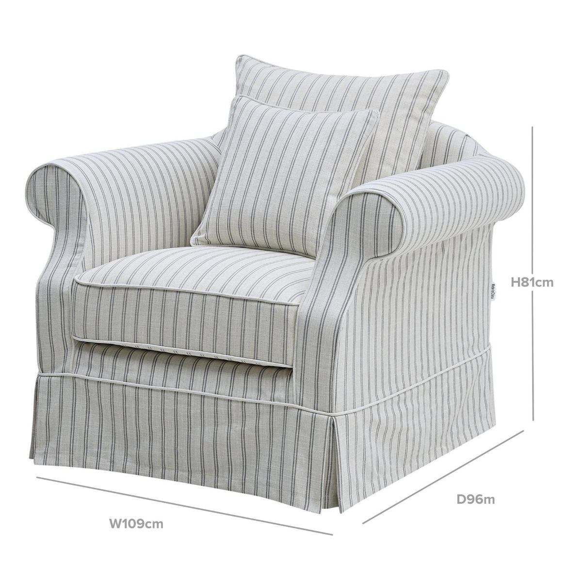 Slip Cover Only - Avalon Hamptons Armchair Stone Stripe, W 109cm D 96cm H 81cm (RRP $699) - Image 11