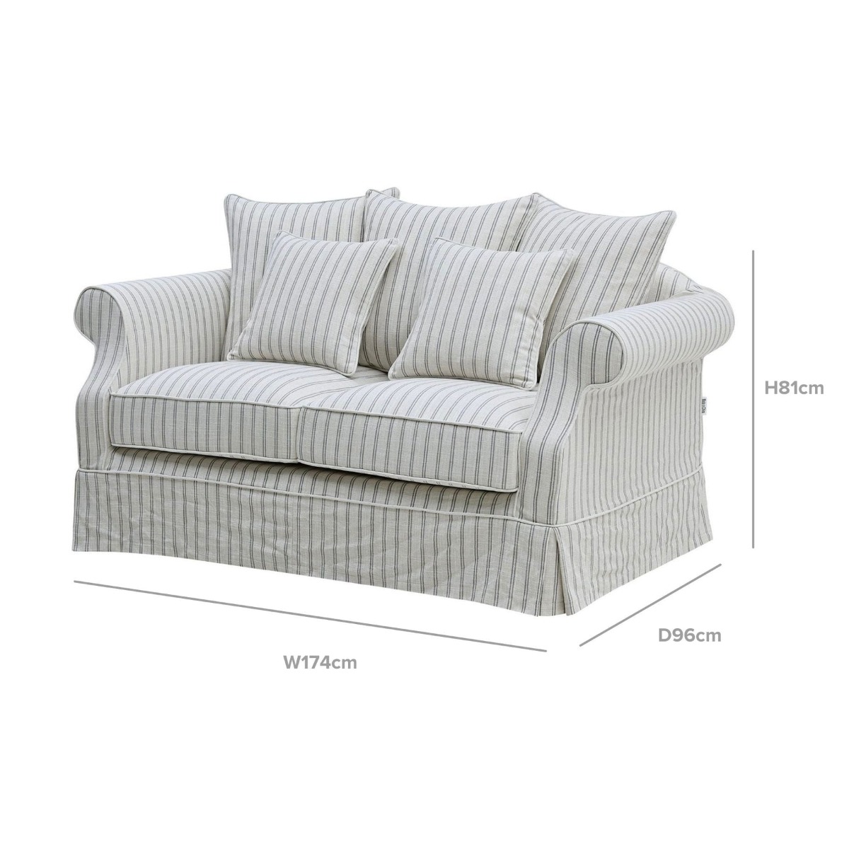 Slip Cover Only - Avalon Hamptons 2 Seat Sofa Stone Stripe, D 174cm W 96cm H 81cm (RRP $799) - Image 11