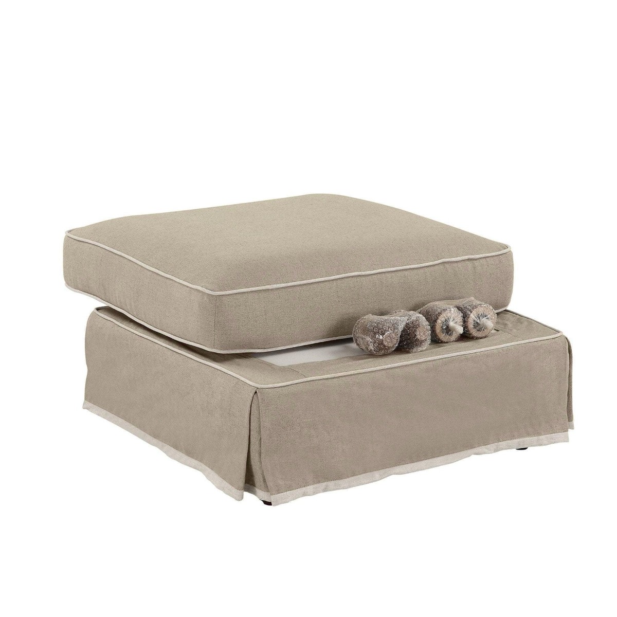 Slip Cover Only - Noosa Hamptons Ottoman Natural W/White Piping, W 83cm D 83cm H 45cm (RRP $299) - Image 4