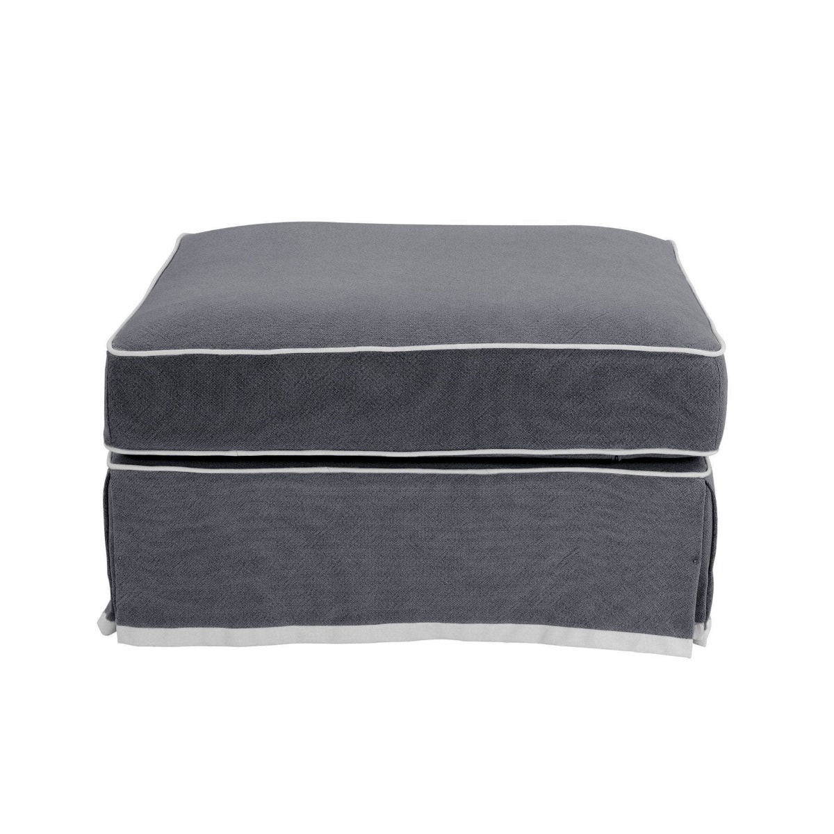 Slip Cover Only - Noosa Hamptons Ottoman Grey W/White Piping, W 83cm D 83cm H 45cm (RRP $299)