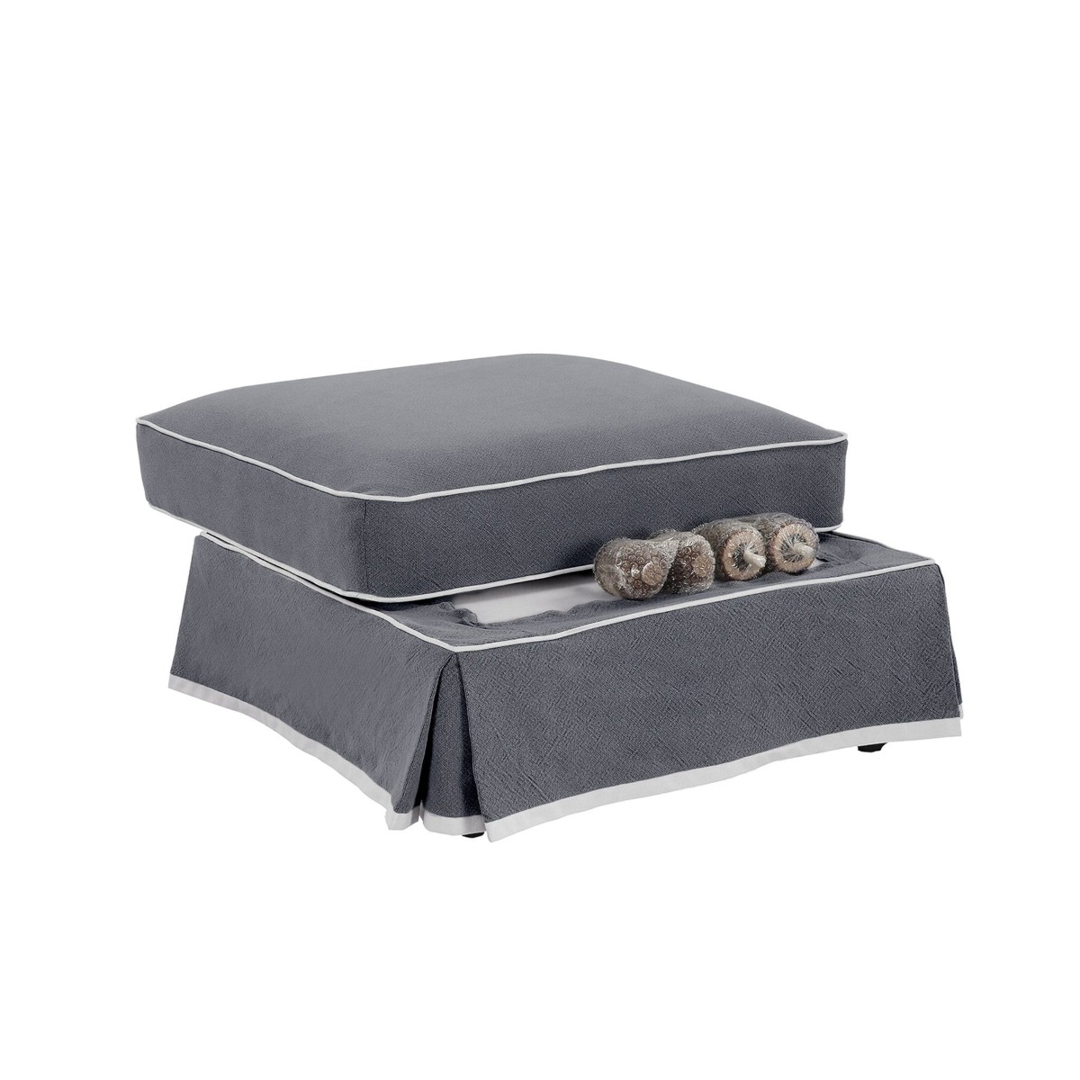 Slip Cover Only - Noosa Hamptons Ottoman Grey W/White Piping, W 83cm D 83cm H 45cm (RRP $299) - Image 4