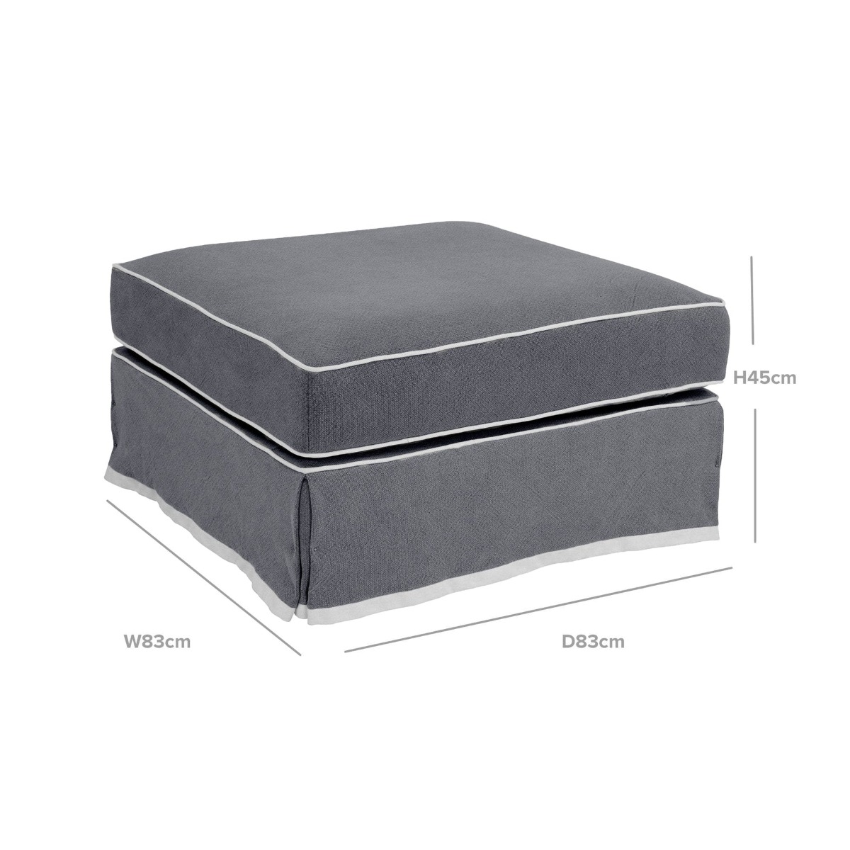 Slip Cover Only - Noosa Hamptons Ottoman Grey W/White Piping, W 83cm D 83cm H 45cm (RRP $299) - Image 6