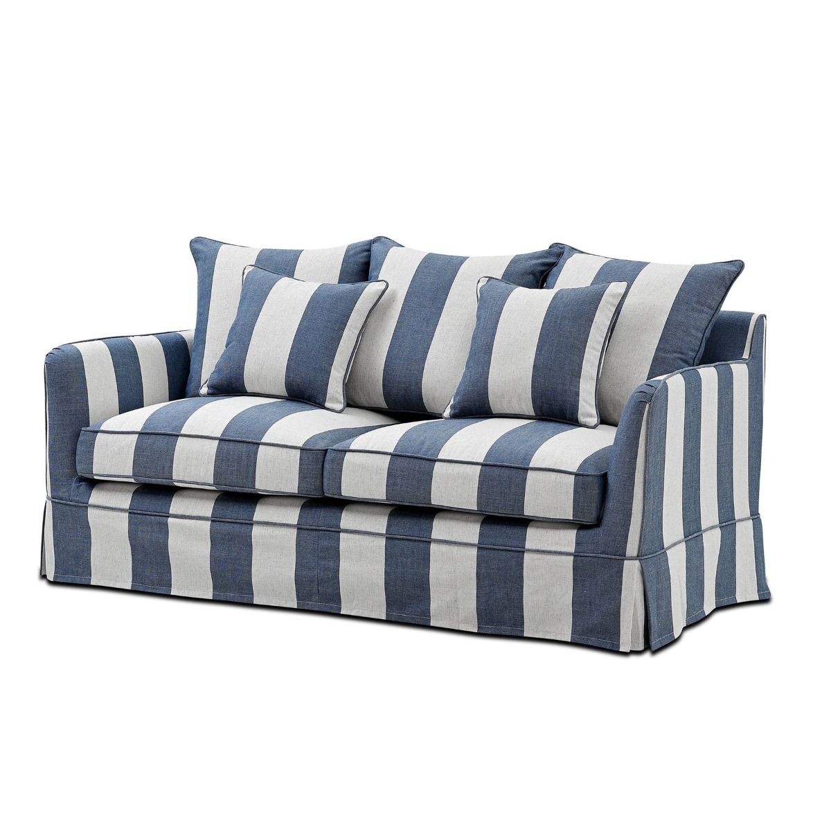 Slip Cover Only - Noosa Hamptons 2 Seat Sofa Denim/Cream Stripe, W 170cm D 91cm H 80cm (RRP $799) - Image 9