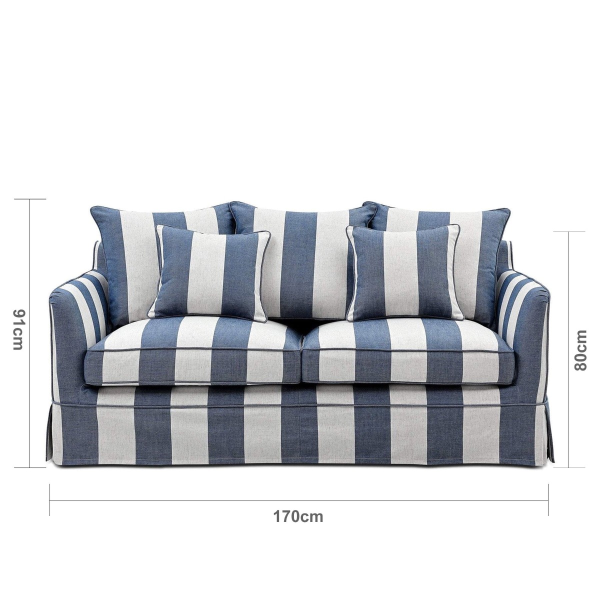 Slip Cover Only - Noosa Hamptons 2 Seat Sofa Denim/Cream Stripe, W 170cm D 91cm H 80cm (RRP $799) - Image 12