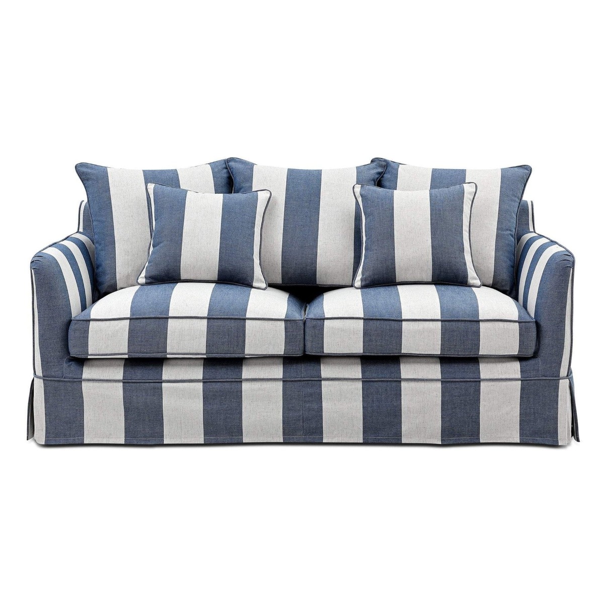 Slip Cover Only - Noosa Hamptons 2 Seat Sofa Denim/Cream Stripe, W 170cm D 91cm H 80cm (RRP $799) - Image 13
