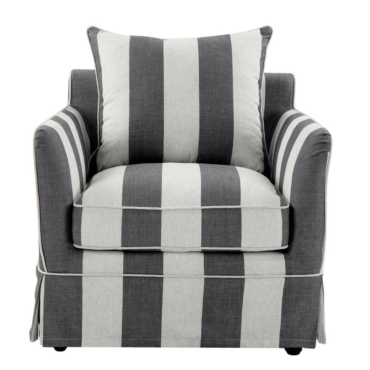 Slip Cover Only - Noosa Hamptons Armchair Grey/Cream Stripe, W 90cm D 91cm H 80cm (RRP $724)
