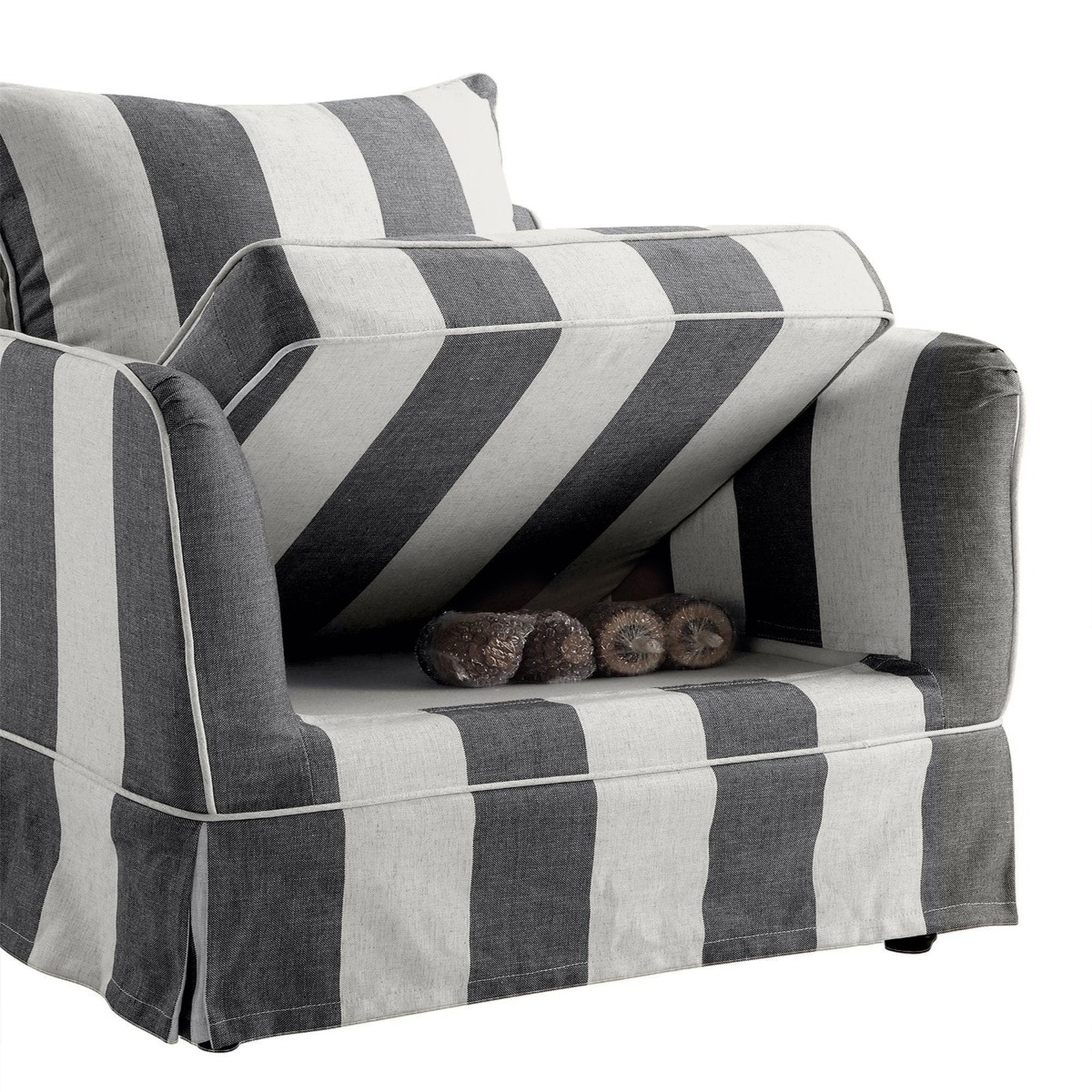 Slip Cover Only - Noosa Hamptons Armchair Grey/Cream Stripe, W 90cm D 91cm H 80cm (RRP $724) - Image 4