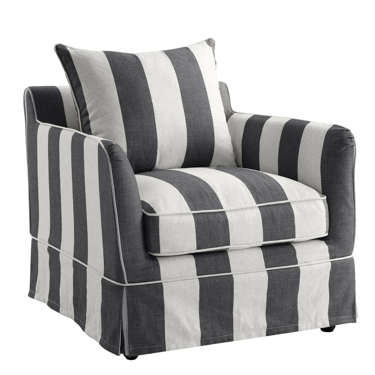 Slip Cover Only - Noosa Hamptons Armchair Grey/Cream Stripe, W 90cm D 91cm H 80cm (RRP $724) - Image 9