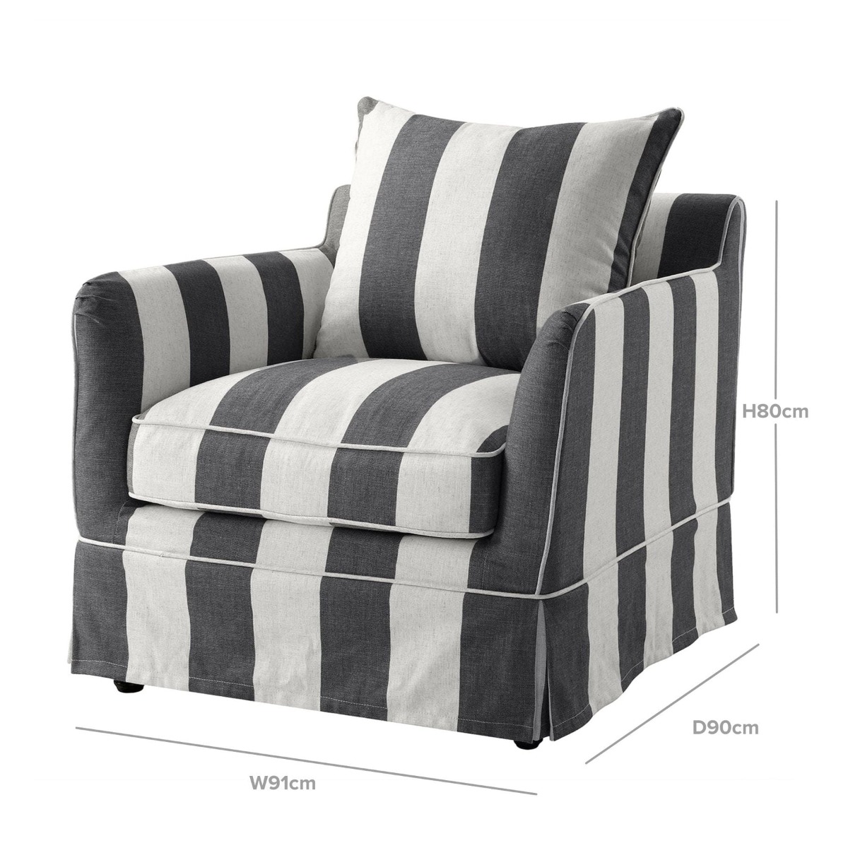 Slip Cover Only - Noosa Hamptons Armchair Grey/Cream Stripe, W 90cm D 91cm H 80cm (RRP $724) - Image 10