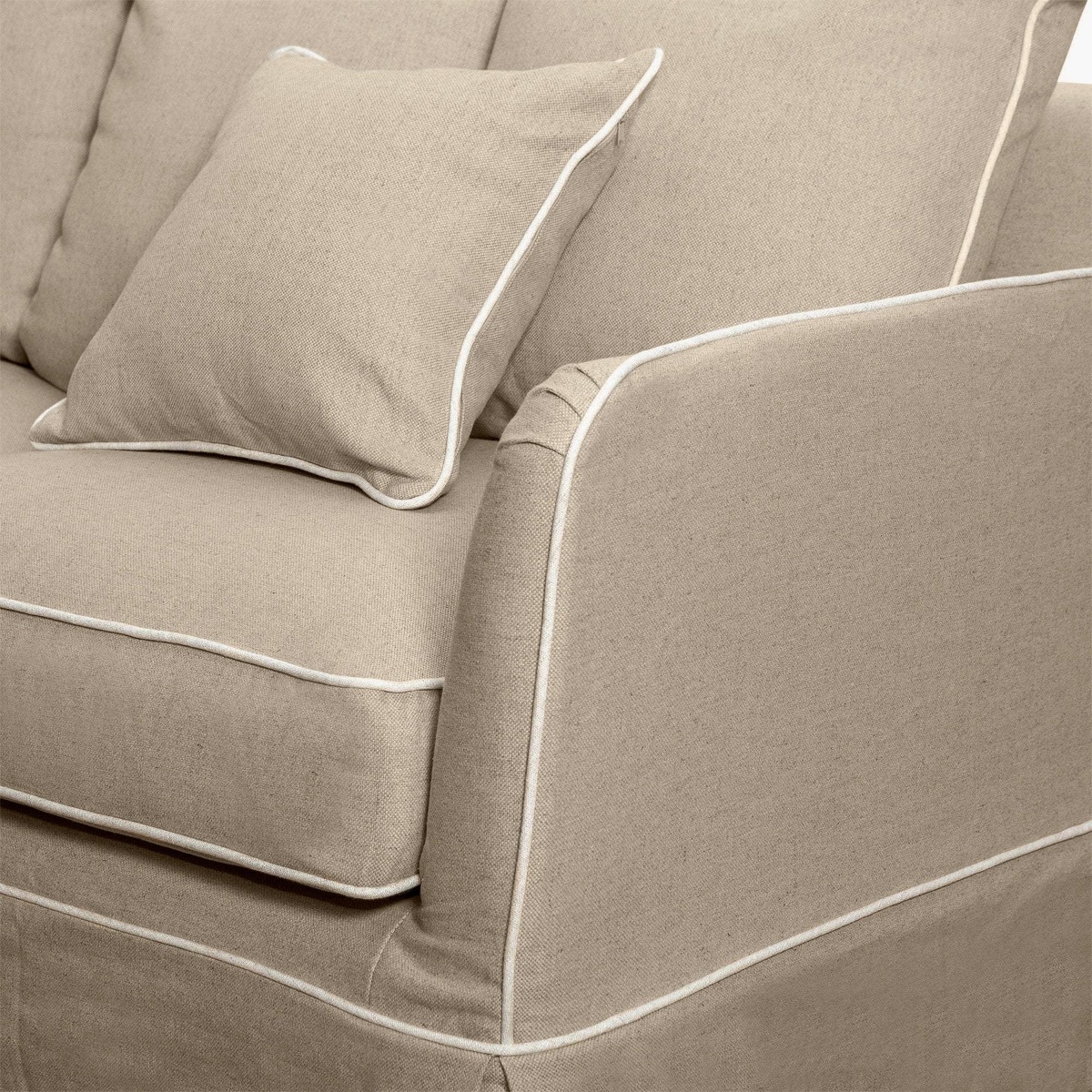 Slip Cover Only - Noosa Hamptons 1.5 Seat Sofa Natural W/White Piping, W 140cm D 91cm H 80cm (RRP $749) - Image 6
