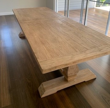 "Madrid" Hamptons Style Timber Dining Table Pedestal Base Recycled Elm, 300cm x 110cm x 76cmH (RRP $3999) - Image 3