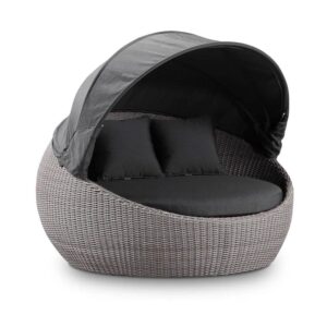 wp-image-tigress-50233.jpg "Cancun" Hamptons Style Outdoor Wicker Round Daybed with Canopy in Brushed Grey with Sunbrella Cushions, 160cm Diameter